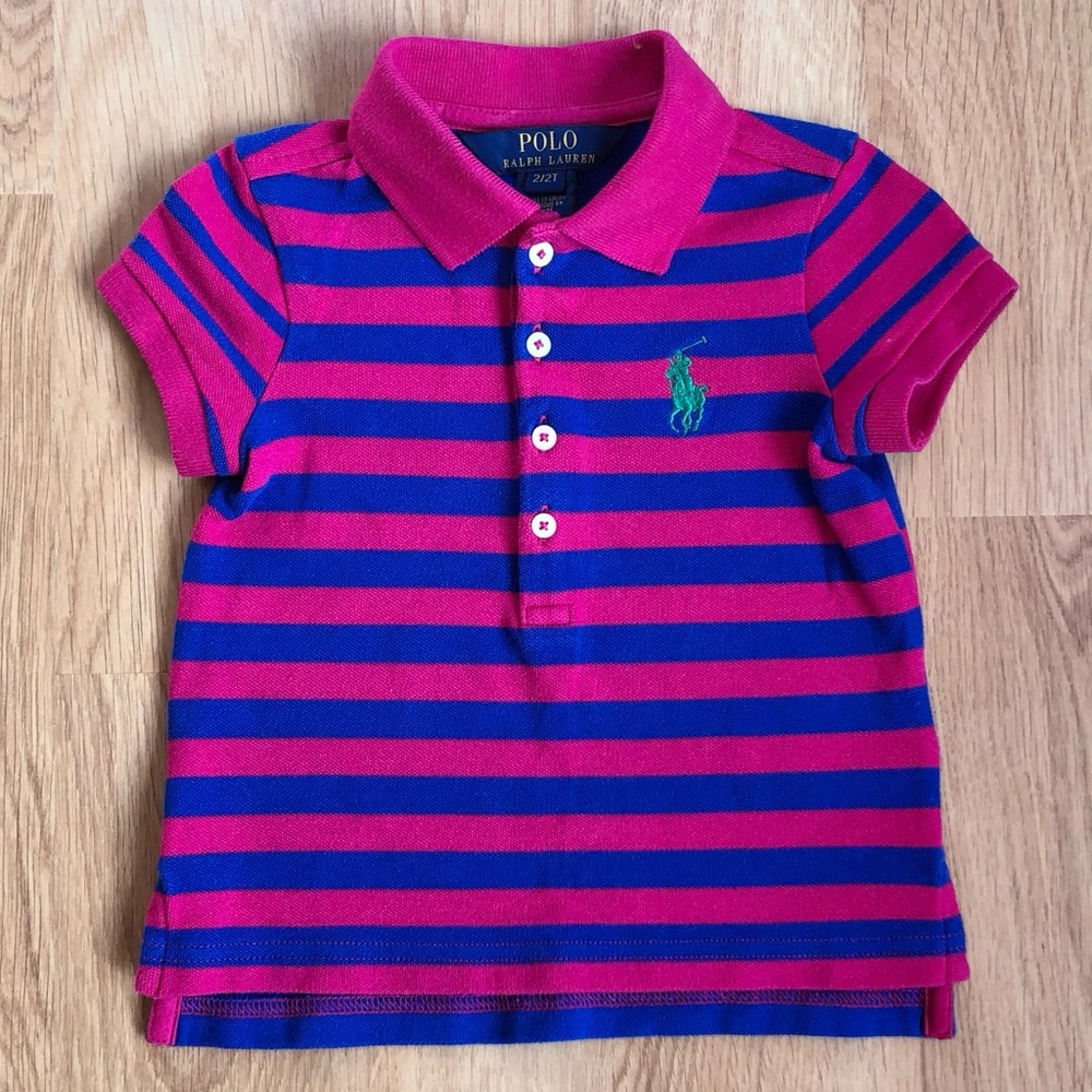 EUC Ralph Lauren Girl Polo Collared Shirt-Pink and Blue Stripes